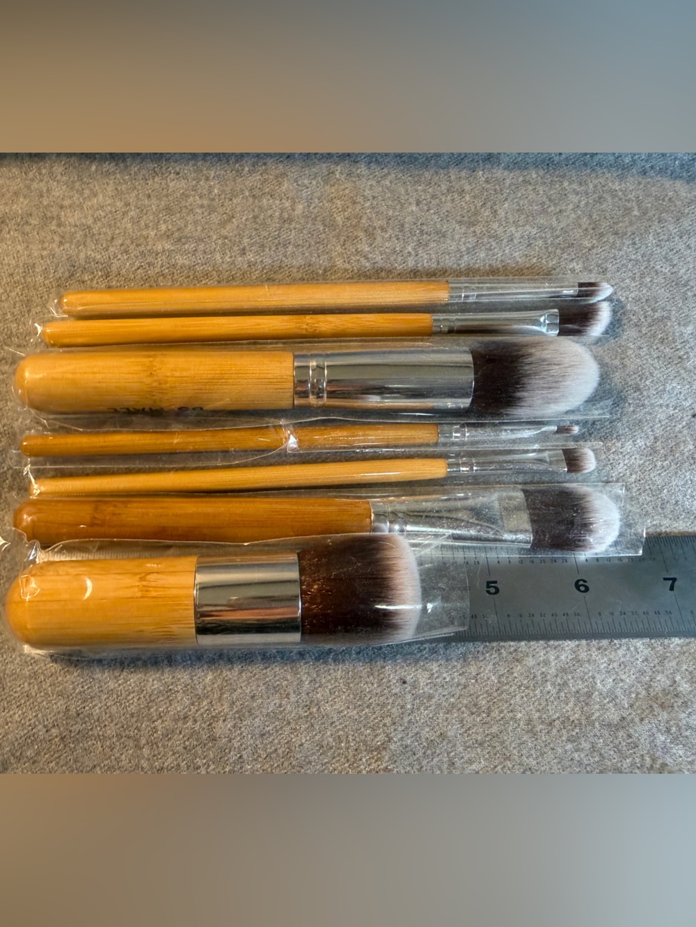 Bamboo Handle Makeup Brush Set - Natural Brown Bristles, NEW
